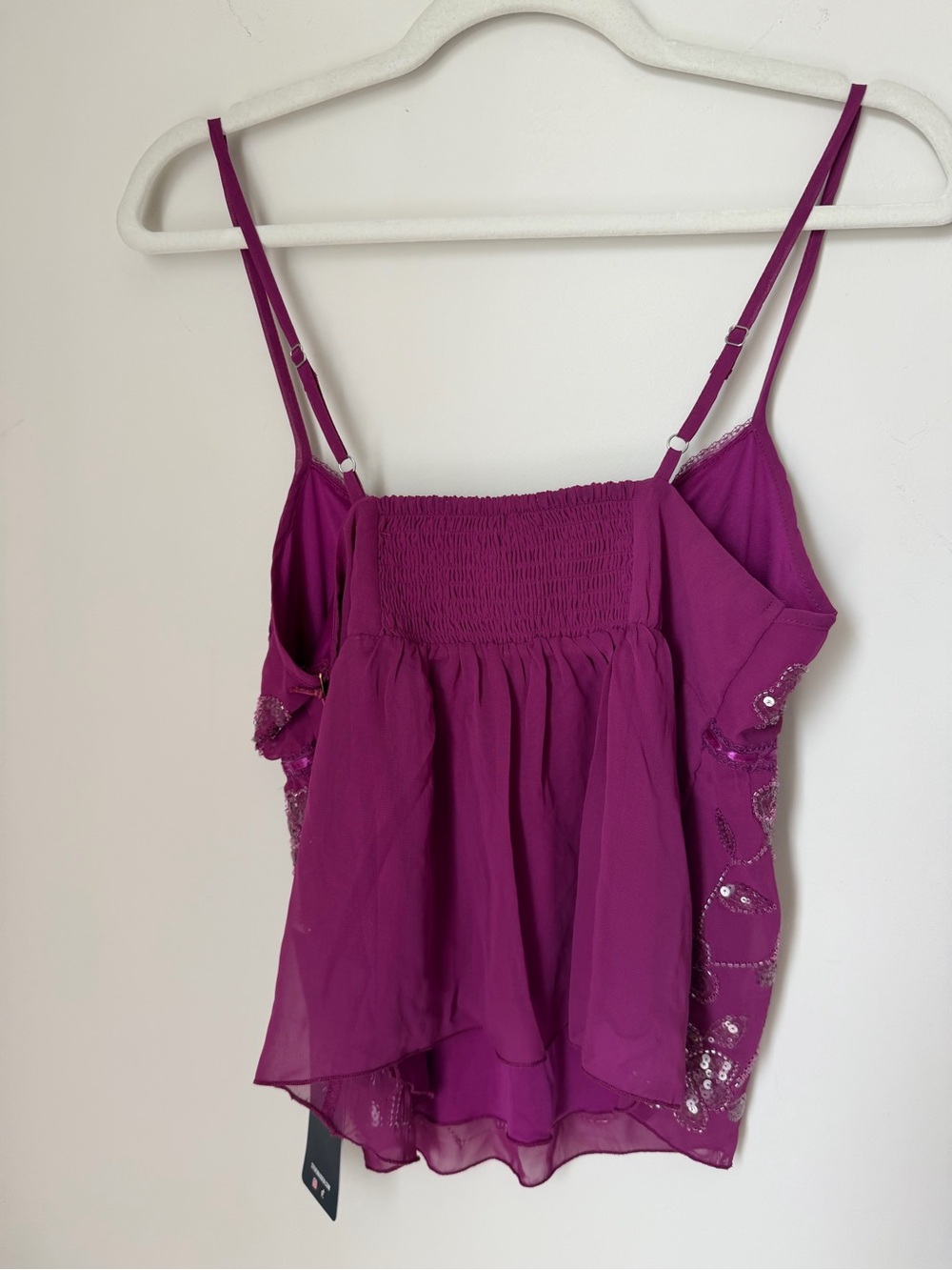 Magenta pink Beaded Cami tank top with lace trim - Picture 6 of 6